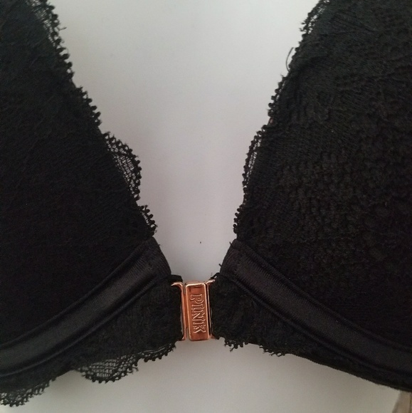 VICTORIA'S SECRET PINK BLACK 36D PADDED PUSHUP BRA - Picture 2 of 6